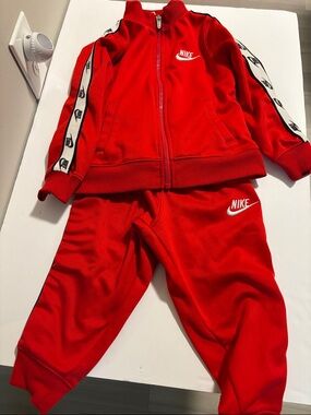 Nike Kids Red Track Jogger Set with White Logo